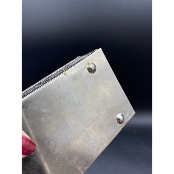 Rectangle Silver Tone Pierced Metal With Lucite Handle Mirror MCM Vintage - Picture 6 of 12